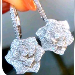 Silver Rose Rhinestone Earrings
